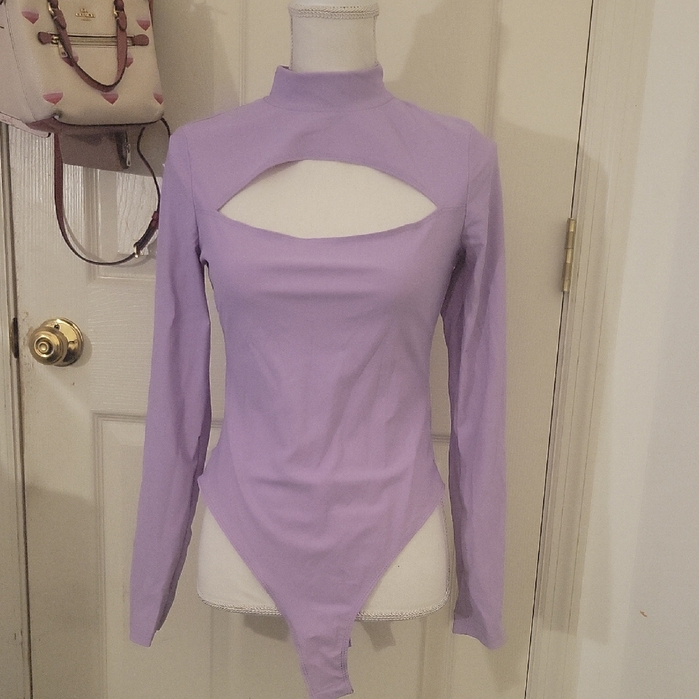 SHEIN Lilac Long Sleeve Cutout Bodysuit